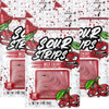 Six resealable bags of Sour Strips Wild Cherry-Six Pack candy are shown. The packaging features cartoon cherries with angry expressions. Each bag contains 3.4 ounces (96g) of artificially flavored candy, with a label indicating it has 110 calories per serving.
