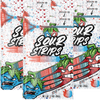 Three packs of SourStrips candy feature the "Doubleberry-Six Pack" flavor, with colorful, cartoonish artwork in a vibrant blue and red theme. Each resealable bag includes a nutritional label and promises an intensely sour experience.