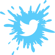 A white bird silhouette, resembling a simplified bird in mid-flight, is centered against a bright blue splash-shaped background. This design represents the logo of the social media platform Twitter.