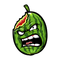 Illustration of an angry watermelon with a bite taken out of its top left side. The watermelon has furrowed brows, glaring eyes, and a mouth showing sharp teeth, expressing intense anger. The background is black.
